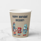 Gobelets En Papier Robots rétro mignons Sci-Fi Boys Anniversaire (Recto)