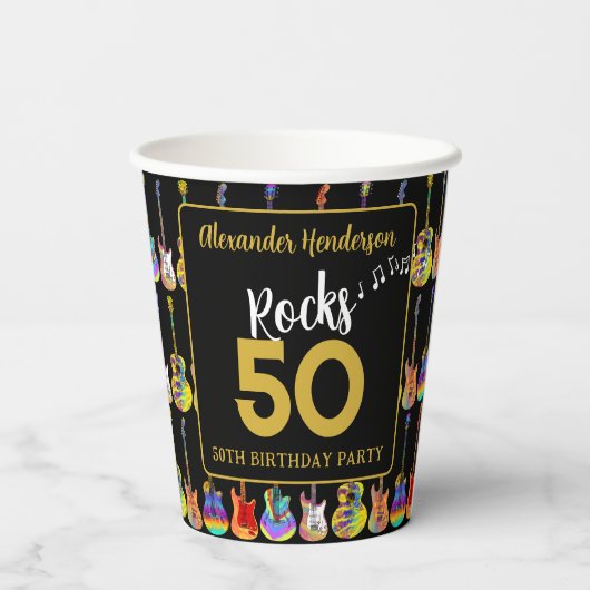 Gobelets En Papier Rock and Roll 50e fête d'anniversaire (Verso)
