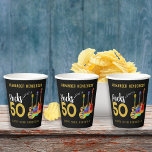 Gobelets En Papier Rock and Roll 50th Birthday Party Nom<br><div class="desc">Nom personnalisé en or typographie moderne Rocks 50 guitares psychédéliques amusantes et musique 50e anniversaire tasses de papier fête avec trois cool coloré aquarelle guitare électrique, guitare acoustique et guitare semi acoustique sur arrière - plan noir. Facile d'utiliser le modèle pour customiser l'âge et le nom en créant la coupe...</div>