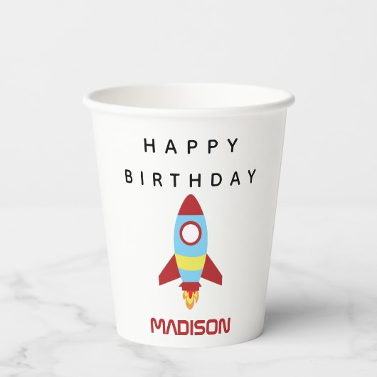 Gobelets En Papier Rocket Spacship Lancement Nom personnalisé Anniver (Verso)