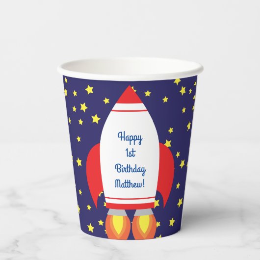Gobelets En Papier Rocketship Outer Space mignon Enfant Anniversaire (Verso)