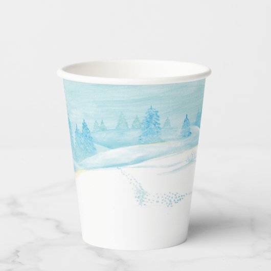 Gobelets En Papier Roe Deer hiver paysage de forêt enneigée (Recto)