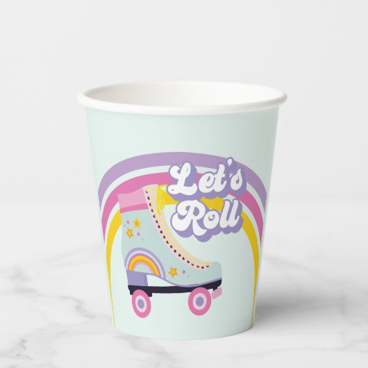 Gobelets En Papier Roller skate Retro Rainbow Anniversaire (Recto)