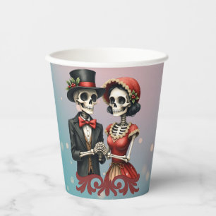 Gobelets En Papier Romance d'os de Noël, un couple de squelettes fest