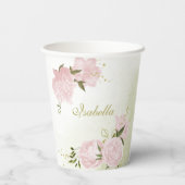 Gobelets En Papier romantique fleurs roses verdure (Verso)