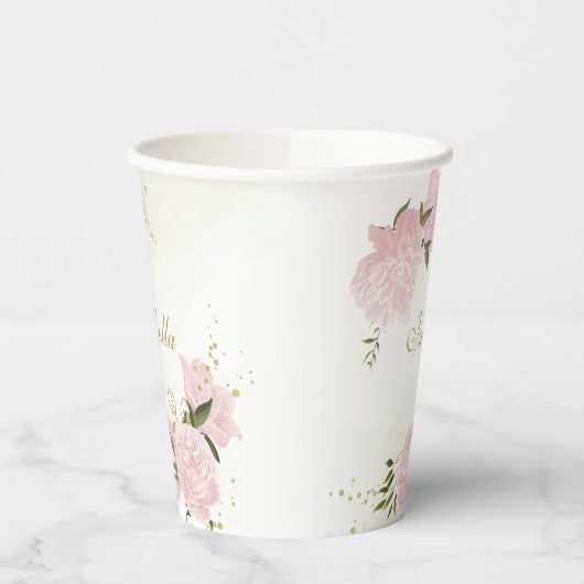 Gobelets En Papier romantique fleurs roses verdure (Gauche)