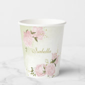 Gobelets En Papier romantique fleurs roses verdure (Recto)