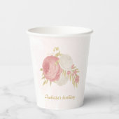 Gobelets En Papier Romantique rose fleurs blanches or botanique (Verso)