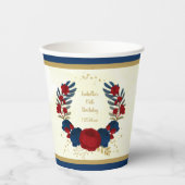 Gobelets En Papier Romantique rouge foncé & bleu marine fleurs or (Recto)