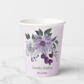 Gobelets En Papier Romantique violet fleurs blanches vert (Verso)