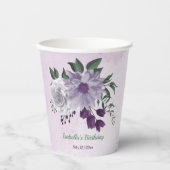 Gobelets En Papier Romantique violet fleurs blanches vert (Recto)