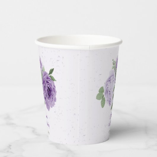 Gobelets En Papier romantique violet lavande fleurs vert feuille (Droite)