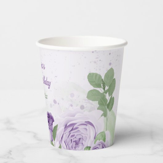 Gobelets En Papier romantique violet lavande fleurs vert feuille (Verso)