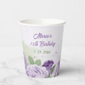 Gobelets En Papier romantique violet lavande fleurs vert feuille (Gauche)