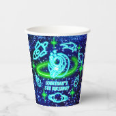 Gobelets En Papier Roquette de l'astronaute spatial bleu brillant Neo (Recto)