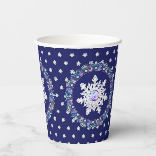 Gobelets En Papier Rosace bleue et flocon de neige (Verso)