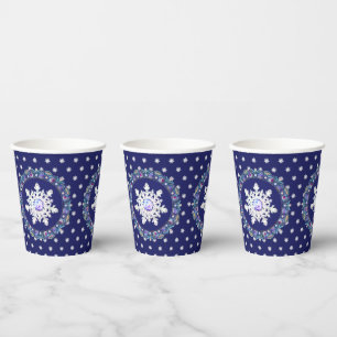 Gobelets En Papier Rosace bleue et flocon de neige