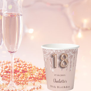 Gobelets En Papier rose de 18ème anniversaire parties scintillant gou