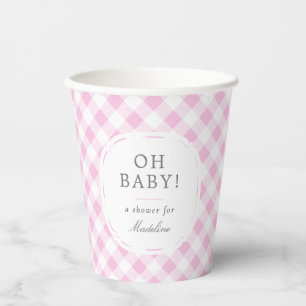 Gobelets En Papier Rose et blanc En vichy Motif Oh Baby shower