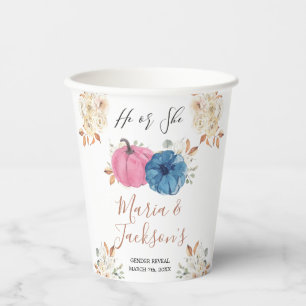 Gobelets En Papier Rose et bleu Citrouille Floral Genre Révéler Blanc