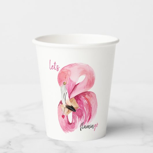 Gobelets En Papier Rose exotique moderne Flamant rose Aquarelle (Recto)