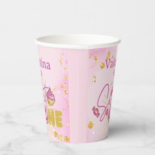 Gobelets En Papier Rose Faux Gold Parties scintillant Sweet Un 1er an (Droite)