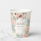 Gobelets En Papier Rose Floral Sage Vert Feuilles Anniversaire (Verso)