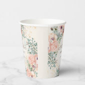 Gobelets En Papier Rose Floral Sage Vert Feuilles Anniversaire (Droite)