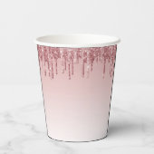 Gobelets En Papier Rose Gold Blush Rose Pailleté et Monogramme Paille (Verso)