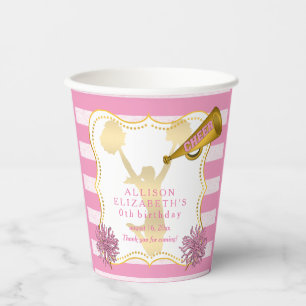 Gobelets En Papier Rose Gold Cheer Pom-pom girl Fille fête d'anniv