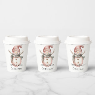 Gobelets En Papier Rose Gold Christmas Snowman