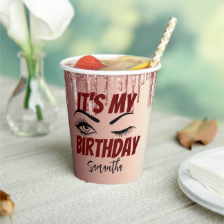 Gobelets En Papier Rose Gold Drips Anniversaire 18e | 21e | 40e | 50e