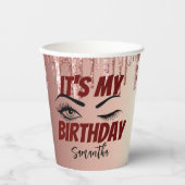 Gobelets En Papier Rose Gold Drips Anniversaire 18e | 21e | 40e | 50e (Recto)
