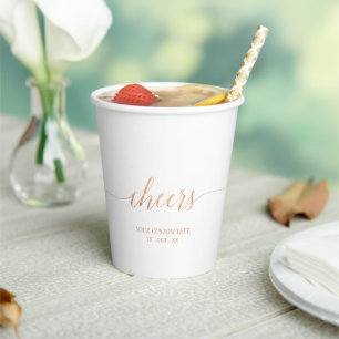 Gobelets En Papier Rose Gold Elegant Script Cheers Custom Party