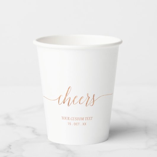 Gobelets En Papier Rose Gold Elegant Script Cheers Custom Party (Recto)