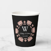 Gobelets En Papier Rose Gold Monogram Poker Chip Casino Mariage (Recto)
