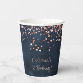 Gobelets En Papier Rose Gold Navy Blue 1er anniversaire fête (Recto)