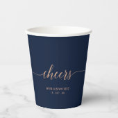 Gobelets En Papier Rose Gold Navy Élégant Script Chefs Personnalisé (Recto)