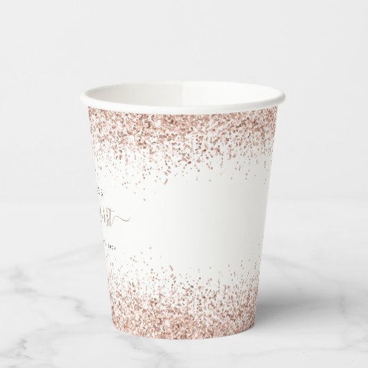 Gobelets En Papier Rose Gold Parties scintillant Nom Date Vingt Premi (Gauche)