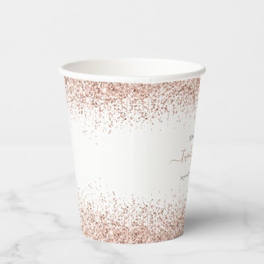 Gobelets En Papier Rose Gold Parties scintillant Nom Date Vingt Premi (Droite)