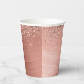 Gobelets En Papier Rose Gold Rose en Métal Brossé Pailleté Monogramme (Droite)
