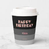 Gobelets En Papier Rose Gold Script Gris noir rayures Anniversaire (Verso)