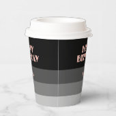 Gobelets En Papier Rose Gold Script Gris noir rayures Anniversaire (Droite)