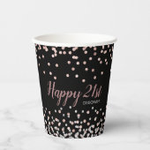 Gobelets En Papier Rose Gold Silver Confetti 21e fête d'anniversaire (Recto)