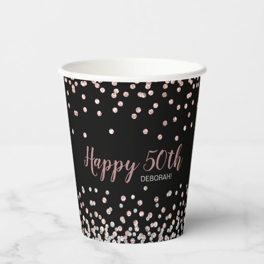 Gobelets En Papier Rose Gold Silver Confetti 50e fête d'anniversaire (Verso)