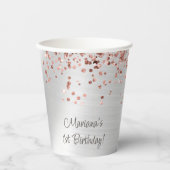 Gobelets En Papier Rose Gold Silver fête d'anniversaire (Recto)
