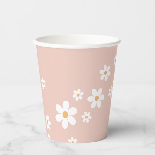 Gobelets en papier rose groovy rétro Daisy (Recto)