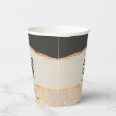 Gobelets En Papier Rose or rose élégant moderne girly prix QR code (Droite)