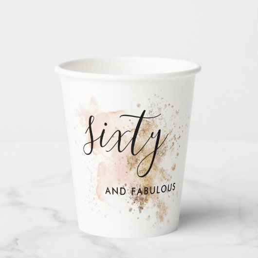 Gobelets En Papier Rose & Or Soixante et fabuleux 60e fête d'annivers (Recto)