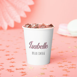 Gobelets En Papier Rose Orchidée 3D Nom Drôle Demoiselle d'Honneur